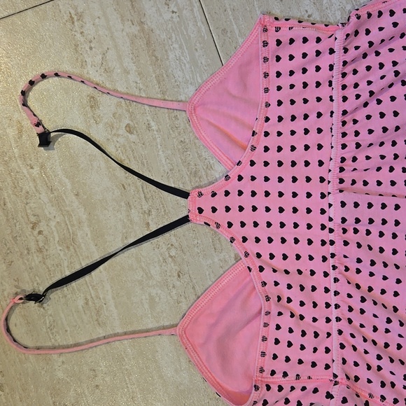 PINK Victoria's Secret "I Only Sleep In Pink" Pink/Black Heart Babydoll Nightie - Picture 6 of 6
